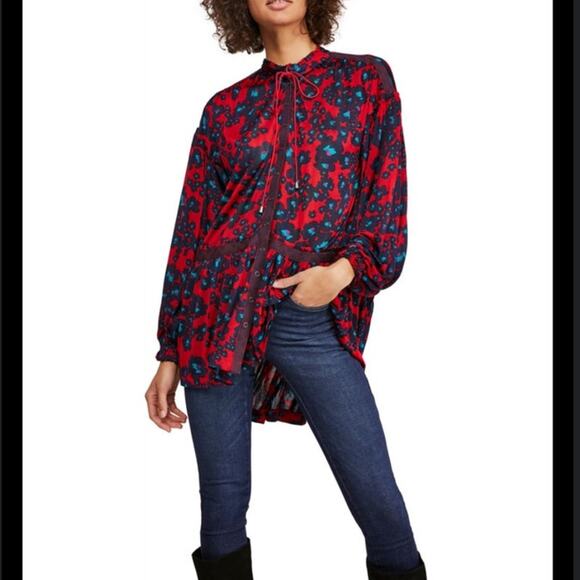 Free People Love Letter Floral Tunic Boho oversized top mini dress - Picture 2 of 16